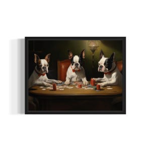 Póster de naipes de Boston Terrier, impresión artística, decoración de pared con humor para la cueva del hombre del póquer, amante de los perros, pintura de arte de mascotas