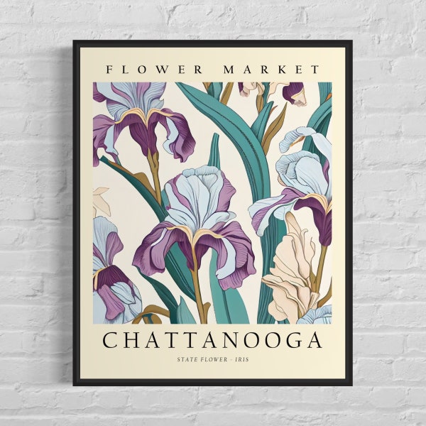 Chattanooga Tennessee Wild Flower Market Art Print, Chattanooga Flower Wall Art, Iris Botanical Pastel Artwork