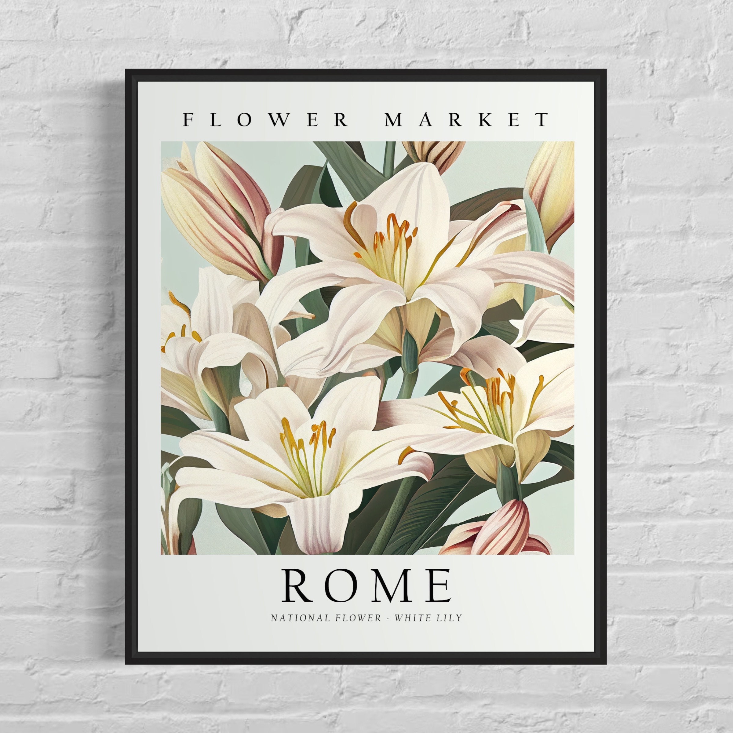 Rome Italy Flower Market Art Print, White Lily Flower Wall Art