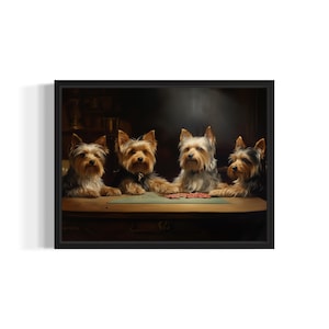 Yorkshire Terrier Playing Cards Poster Art Print, Dog Poker Man Cave Humor Wall Art Decor, Dog Lover, Pet Artwork Painting