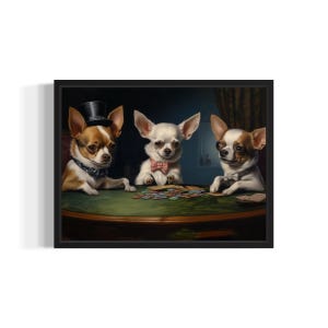 Chihuahua Playing Cards Poster Art Print, Dog Poker Man Cave Humor Wall Art Decor, Dog Lover, Pet Artwork Painting