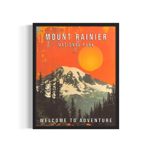 Poster impression d'art du parc national du mont Rainier, décoration de monuments rétro vintage