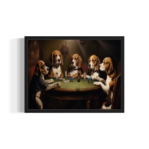 Beagles Playing Cards Poster Art Print, Dog Poker Man Cave Humor Wall Art Decor, Dog Lover, Pet Artwork Painting