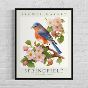 Springfield Missouri Flower Market Art Print, Springfield City Poster, Hawthorn Wall Art, Botanical Pastel Artwork