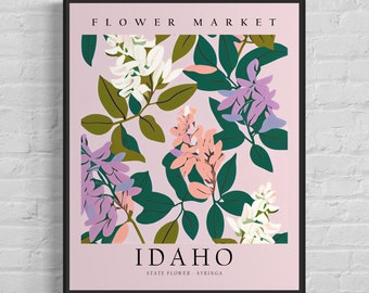 Idaho State Flower, Idaho Flower Market Art Print, Syringa 1960's Wall Art , Neutral Botanical Pastel Artwork