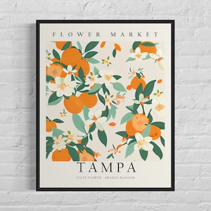 Tampa Florida Blumenmarkt Kunstdruck, Tampa Blume, Orange Blüte Wandkunst, Botanische Pastell Malerei