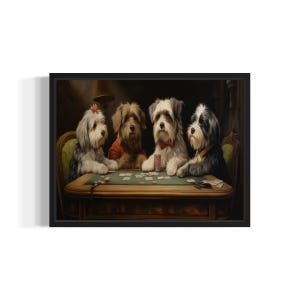 Póster con impresión artística de naipes de habanés, decoración de pared con humor para cuevas de hombres, amantes de los perros, pintura artística para mascotas