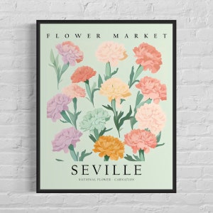 Seville Spain Flower Market Art Print, Carnation Flower Wall Art Poster