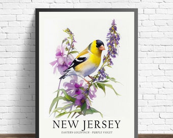 New Jersey State Bird Art Print, New Jersey State Flower, New Jersey Wall Art, Home Decor