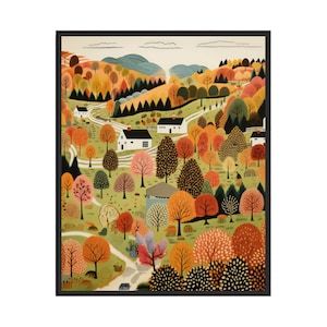 Herbst Landschaft Landschaft Poster Kunst Druck, Amerikanische Volkskunst Wand Kunst Dekor, Naive Malerei Geschenke