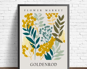 Goldenrod Flower Market Art Print, Goldenrod Wall Art, Botanical Pastel Artwork