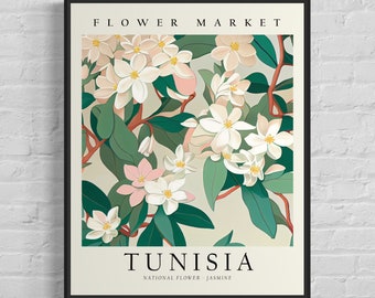 Tunisia Flower Market Art Print, Tunisia Flower, Jasmine Wall Art, Botanical Pastel Artwork