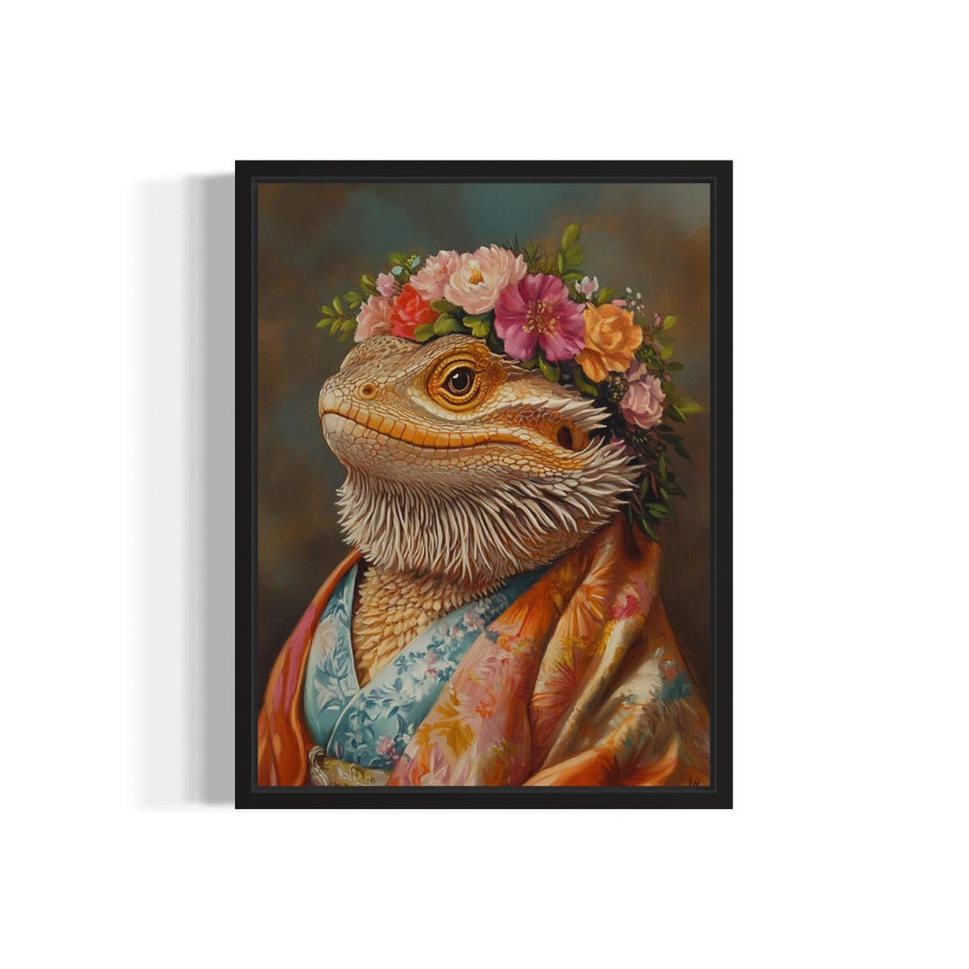 Bearded Dragon Poster Art Print, Animal Flowers in Kimono Wall Art ...