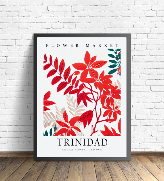 Trinidad Flower Market Art Print Poster, Chaconia 1960's Wall Art