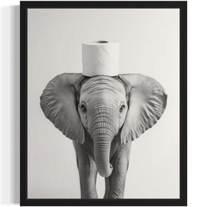 Elephant Retriever Poster Art Print, Elephant Restroom Humor Wall Art Decor, Elephant Lover, Bathroom Decor