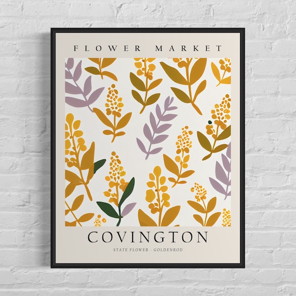 Covington Kentucky Wild Flower Market Art Print, Covington Christi Flower Wall Art, Goldenrod Botanical Pastel Artwork