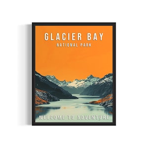 Glacier Bay National Park Art Print Poster, Vintage Retro Landmarks Decor