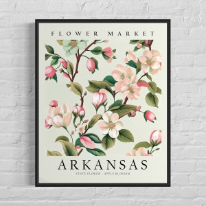 Arkansas State Flower, Arkansas Flower Market Art Print, Apple Blossom 1960&#39;s Wall Art , Neutral Botanical Pastel Artwork