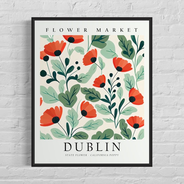 Dublin California Flower Market Art Print, Dublin Flower, California Poppy Flower Wall Art, Botanical Pastel Artwork