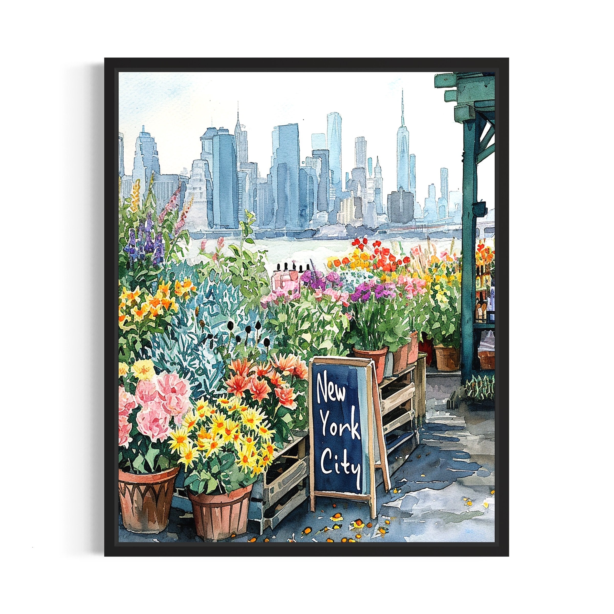 New York City Flower Market Poster Art Print, Neutral Botanical Pastel Artwork Wall Art Painting Bedroom, Restroom Decor