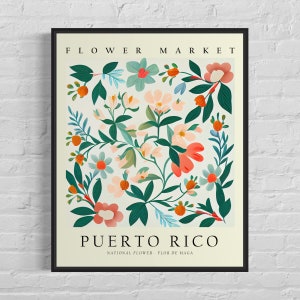 Puerto Rico National Flower, Flower Market Art Print, Flor De Maga 1960&#39;s Wall Art , Neutral Botanical Pastel Artwork