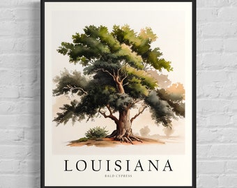 Impresión artística del árbol del estado de Luisiana, arte mural de ciprés calvo, obra de arte con símbolo del árbol del estado