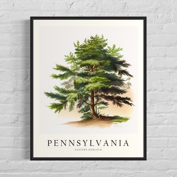 Pennsylvania State Tree Art Print, Eastern Hemlock Tree Wall Art, State Tree Symbol Artwork