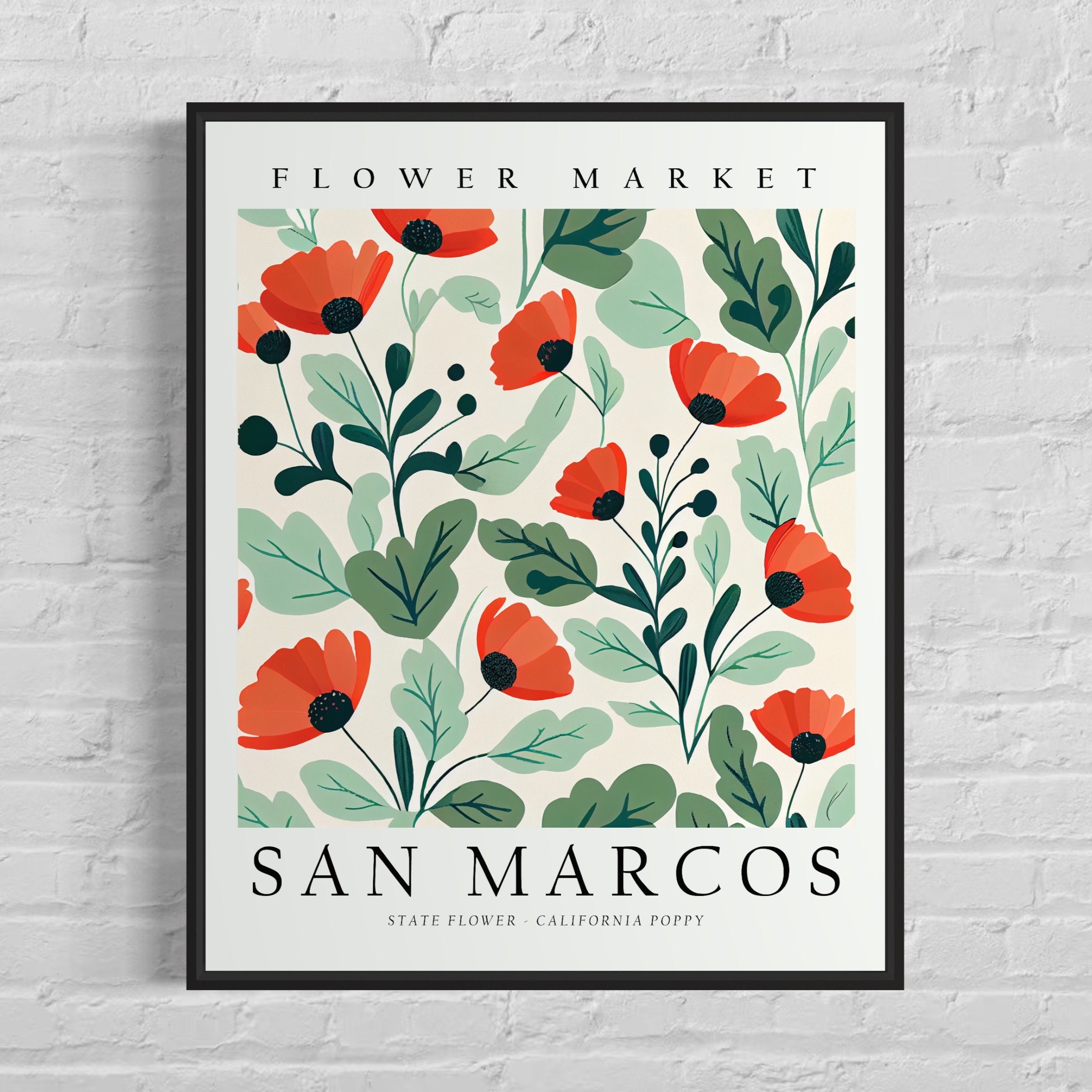 San Marcos California Flower Market Art Print, San Marcos Flower, California Poppy Wall Art, Botanical Pastel Artwork