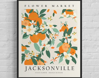 Jacksonville Florida Flower Market Art Print, Jacksonville Flower, Orange Blossom Wall Art, Botanical Pastel Artwork