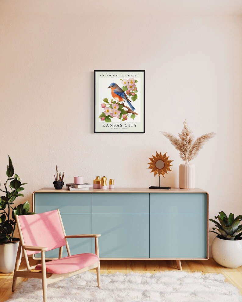 Kansas City Missouri Flower Market Art Print, Kansas City Flower Wall Art, Kansas City Botanical Pastel Artwork image 3