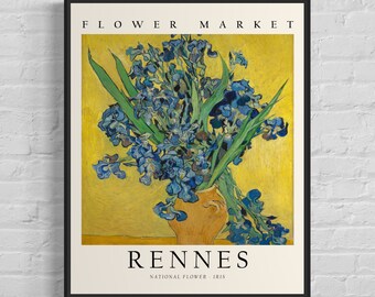 Rennes France Flower Market Art Print, Iris Flower Wall Art Poster