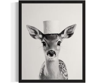 Deer Restroom Poster Art Print, Animal Wall Art Decor Painting Bathroom