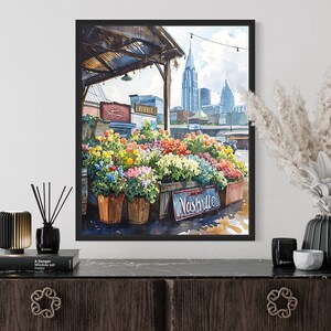 Nashville Flower Market Poster Art Print, Neutral Botanical Pastel Artwork Wall Art Painting Bedroom, Restroom Decor image 3