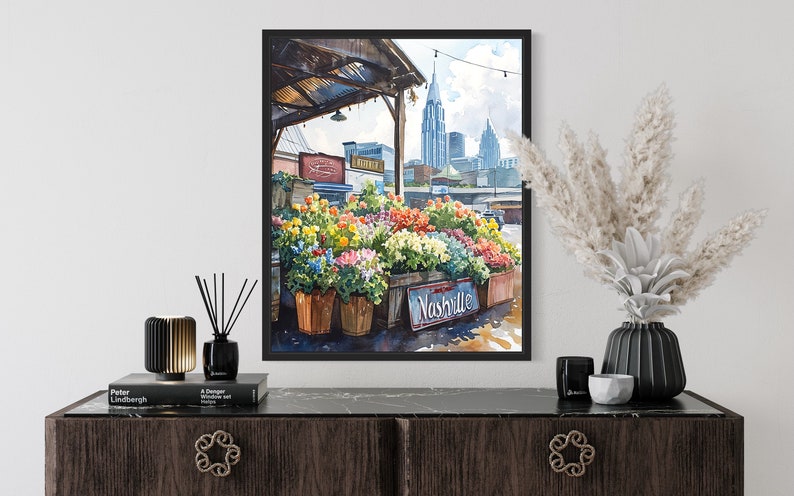 Nashville Flower Market Poster Art Print, Neutral Botanical Pastel Artwork Wall Art Painting Bedroom, Restroom Decor image 3