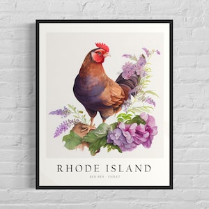 Rhode Island State Bird Art Print, Rhode Island State Flower, Rhode Island Wall Art, Home Decor