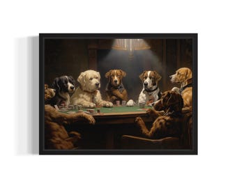 Hundar som spelar kort, affisch med konsttryck, hundpoker, man cave-humor, väggkonstdekor, hundälskare, husdjurskonstverk målning