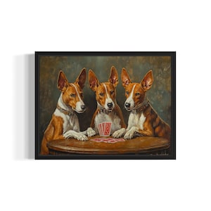 Basenji Playing Cards Poster Art Print, Dog Poker Man Cave Humor Wall Art Decor, Dog Lover, Pet Artwork Painting