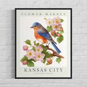 Kansas City Missouri Flower Market Art Print, Kansas City Flower Wall Art, Kansas City Botanical Pastel Artwork image 1