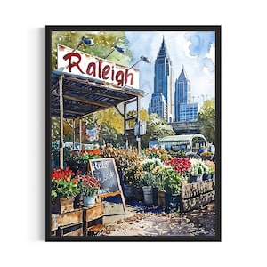 Raleigh Flower Market Poster Art Print, Neutral Botanical Pastel Artwork Wall Art Painting Bedroom, Restroom Decor