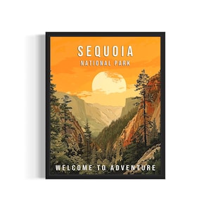 Sequoia National Park Art Print Poster, Vintage Retro Landmarks Decor