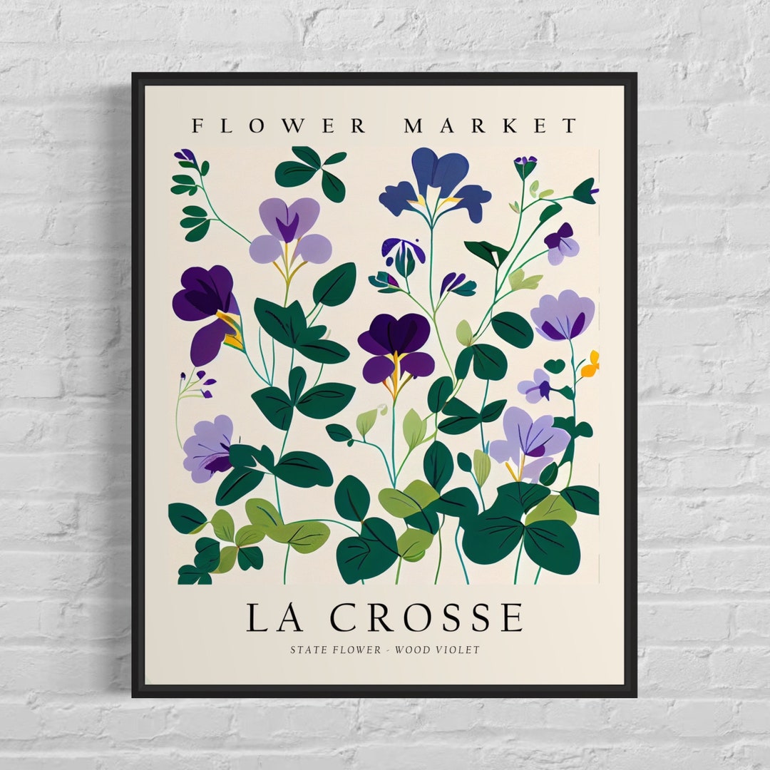 La Crosse Wisconsin Flower Market Art Print, La Crosse Flower Wall Art, Wood Violet Botanical