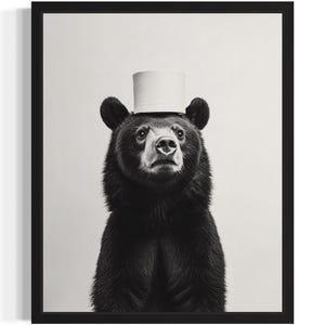 Pôster de arte para banheiro de urso, pintura de decoração de arte de parede de animal para banheiro