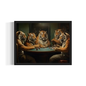 Póster de tigres jugando a las cartas, impresión artística, decoración de pared con humor para cuevas de hombres, amantes de los animales, pintura de arte de mascotas