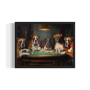 Boxers Playing Cards Poster Art Print, Dog Poker Man Cave Humor Wall Art Decor, Dog Lover, Pet Artwork Painting