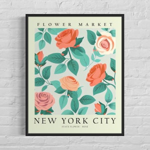 New York City New York Flower Market Art Print, New York City Flower, Rose Wall Art, Botanical Pastel Artwork