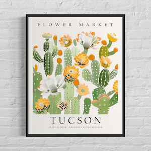 Tucson Arizona Flower Market Art Print, Tucson Flower, Cactus Blossom Wall Art, Botanical Pastel Artwork