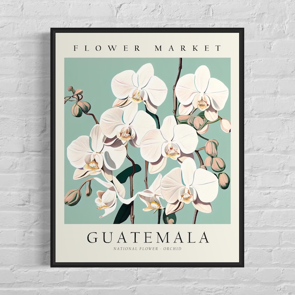 Guatemala Flower Market Art Print, Guatemala Flower, Orchid Wall Art, Botanical Pastel Artwork