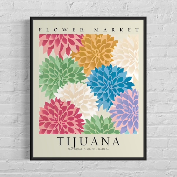 Tijuana Mexico Flower Market Art Print, Dahlia Flower Wall Art Poster