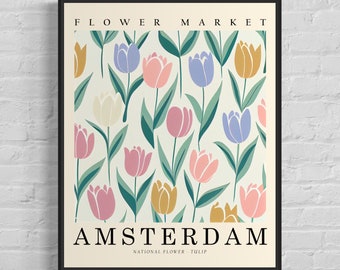 Amsterdam Netherlands Flower Market Art Print, Amsterdam Flower Poster Wall Art