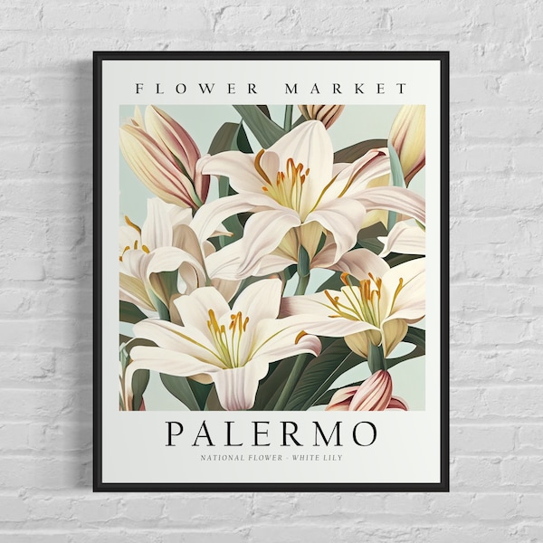 Palermo Italy Flower Market Art Print, White Lily Flower Wall Art Poster